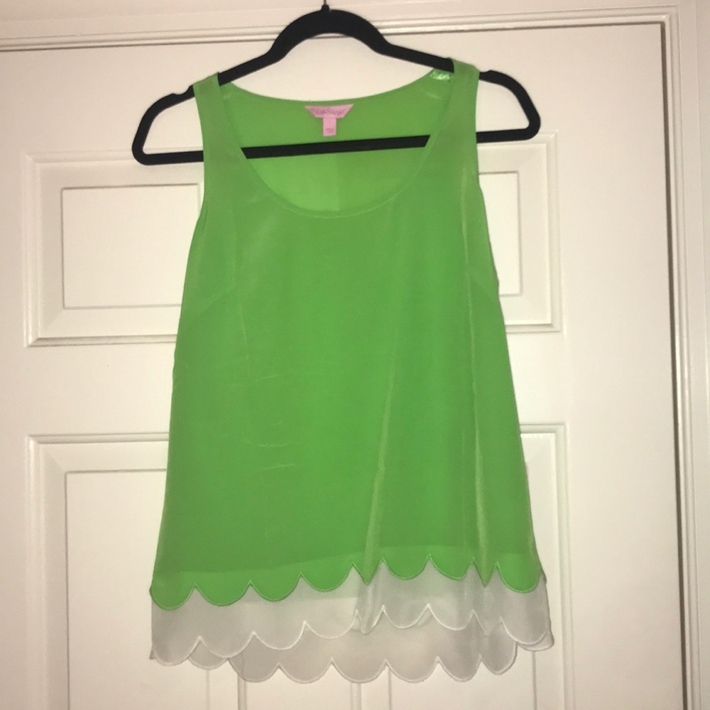 Lilly Pulitzer Lime Green Scalloped Silk Blouse